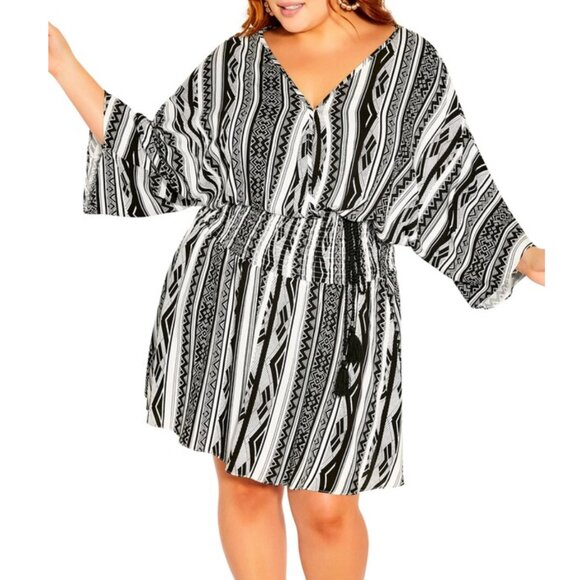 CITY CHIC Under the Sun Geo Print Black and White Dress size 16 - Picture 1 of 7